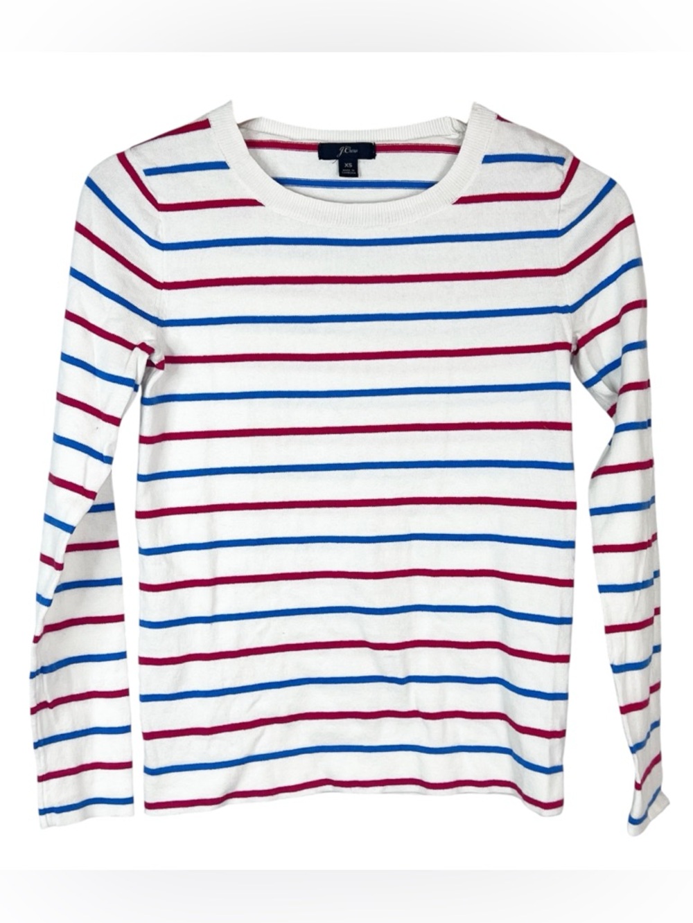 EUC J. Crew Ivory Striped Crew Neck Long Sleeve Lightweight Cotton Sweater